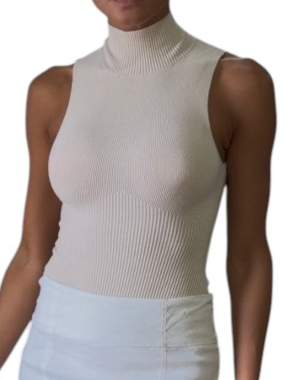 Express Body Contour Light Taupe Sleeveless Turtleneck Bodysuit Size XXS